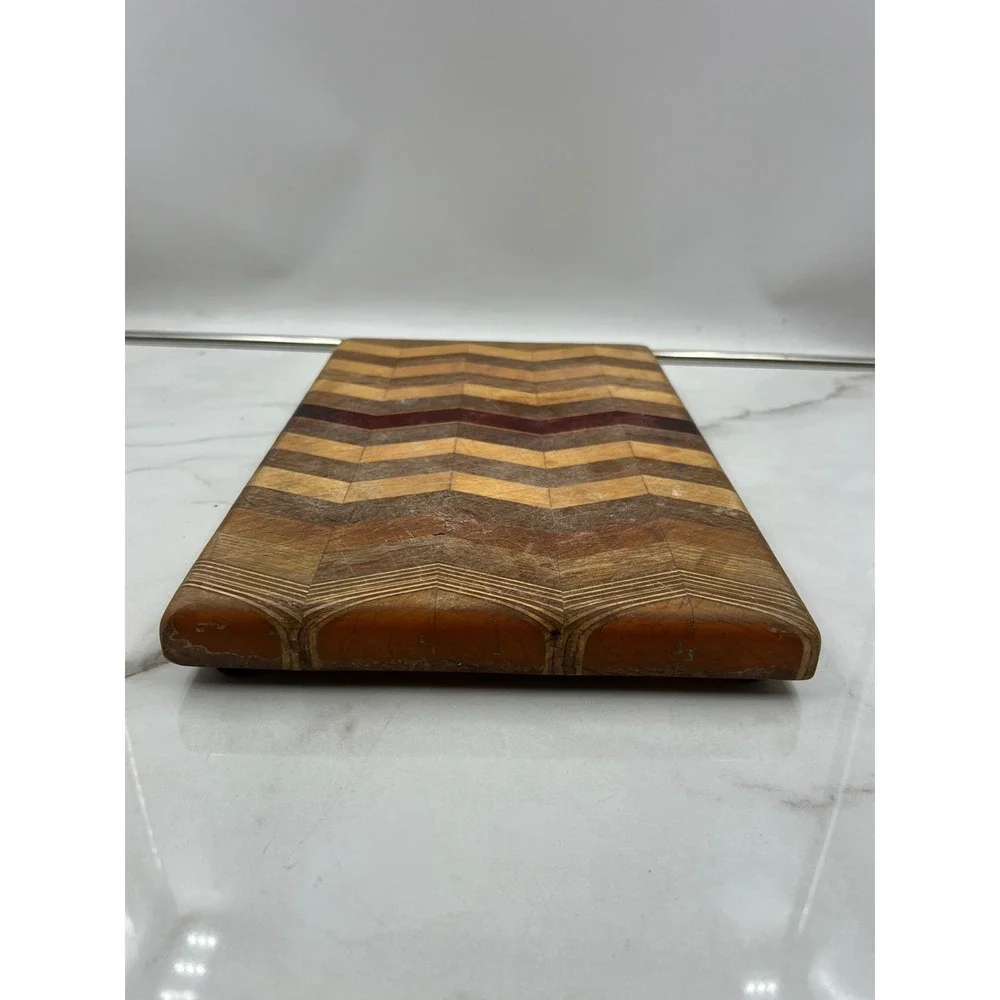 David Levy Handcrafted Mixed Wood Chevron Cutting Board Davis CA Artisan 14.5